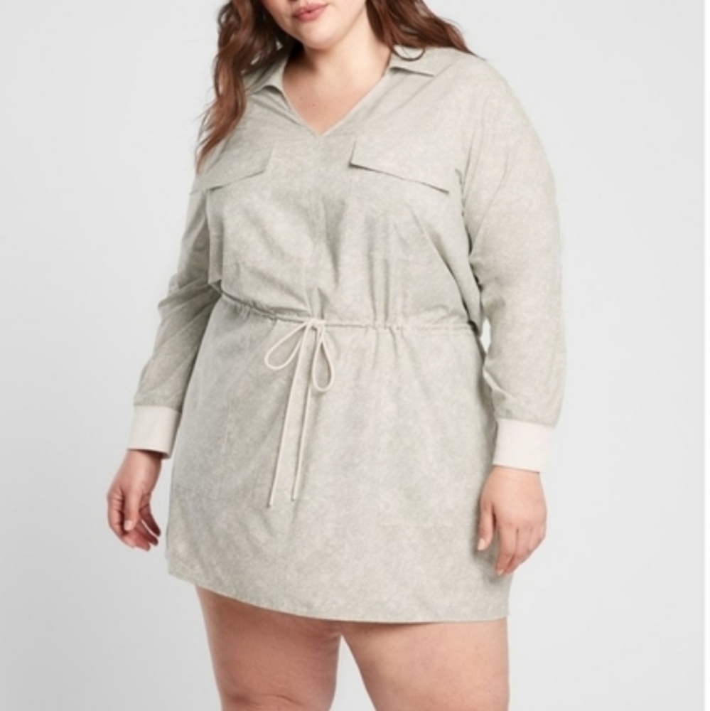 Athleta Zuma Casual Cream Printed Long Sleeve Dress Lightweight Plus Size 3X